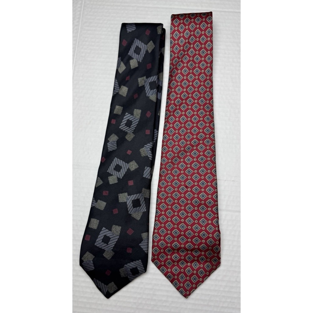 Lot 2 Yves Saint Laurent YSL Silk Neckties Geometric Designer Vintage Ties